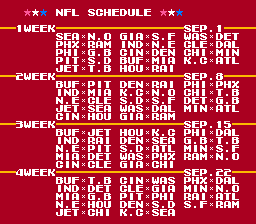 Tecmo Super Bowl season schedule.